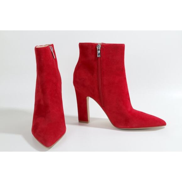 Marc Fisher Red Suede Ankle Booties Size 9M Women’s Block Heel Zip Fashion Shoes - Picture 10 of 12